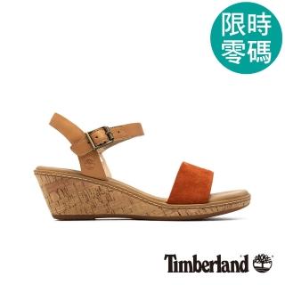 【Timberland】女款橘紅一字繫帶楔型涼鞋(A1VBK101)