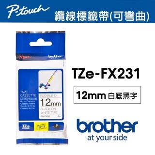 【brother】TZe-FX231 纜線標籤帶 12mm 白底黑字(可彎曲)