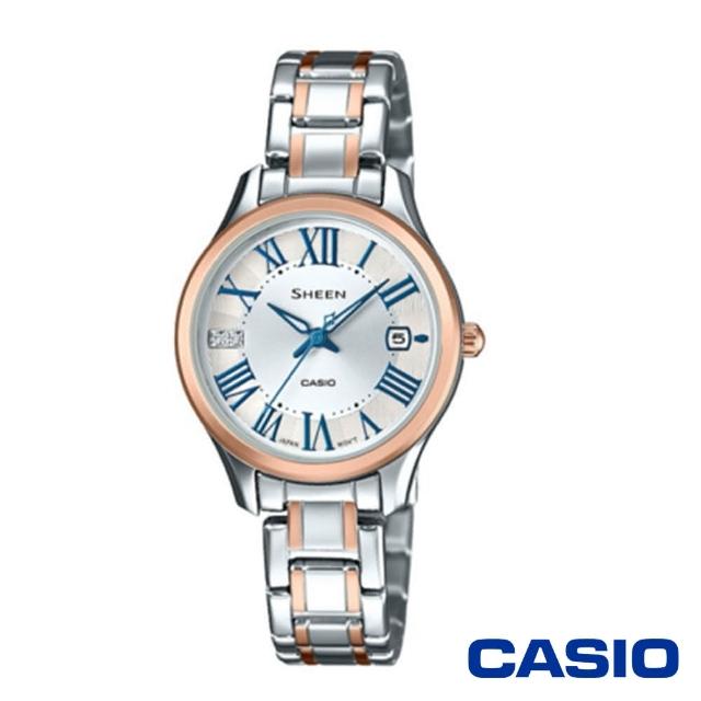 【CASIO 卡西歐】氣質羅馬數字施華洛世奇女腕錶-銀x28mm(SHE-4050SPG-7A)