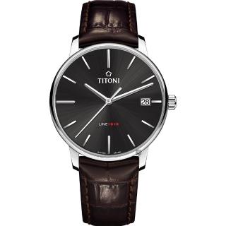【TITONI 梅花錶】LINE1919 百年紀念 T10 機械錶-炭黑x咖啡錶帶/40mm(83919 S-ST-576)