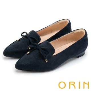 【ORIN】舒適樂活 百搭麂皮布面樂福平底鞋(深藍)