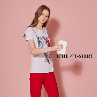 【ICHE 衣哲】3D精緻亮片女伶印花造型T恤上衣-兩色-丁香紫