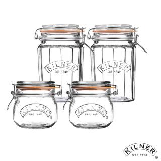 【KILNER】多樣式扣式密封貯存罐四入組(500ML+950ML)
