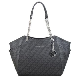 【Michael Kors】滿版LOGO PVC美型側肩包(黑灰)