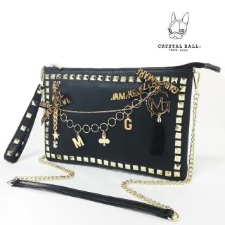 【CRYSTAL BALL 狗頭包】GM Studs Leather Clutch Bag時尚手工手拿包(狗頭包)