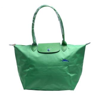 【LONGCHAMP】LE PLIAGE刺繡摺疊暗釦/拉鍊長提把尼龍水餃包(大-仙人掌色1899619-P25)
