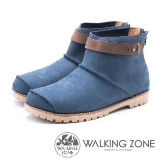 【WALKING ZONE】皮革車縫拉鍊短靴 女(藍)