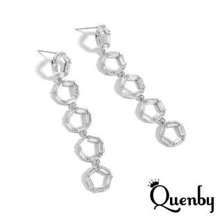【Quenby】簡約幾何長流蘇鋯石耳環/耳針(飾品/配件)