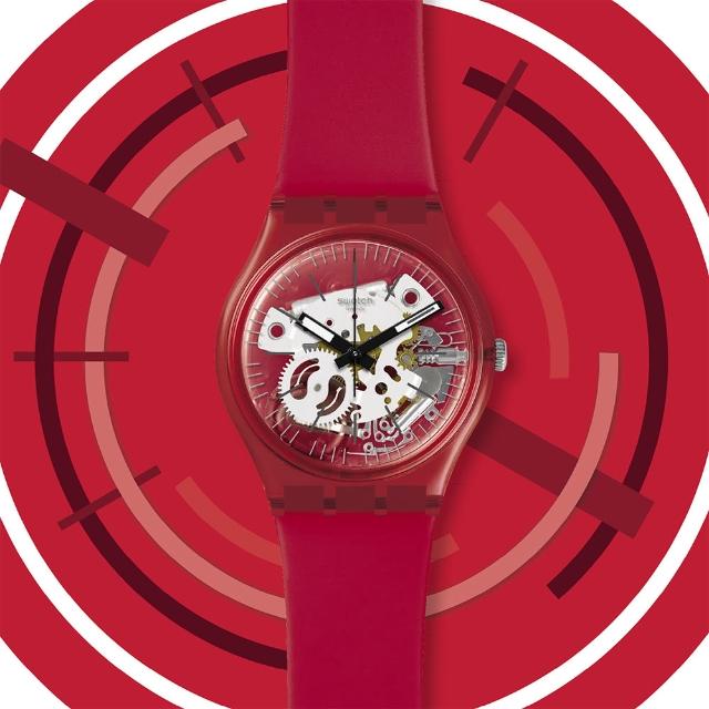 Swatch Transformation系列手錶rosso Bianco 透明紅鏡 34mm Momo購物網