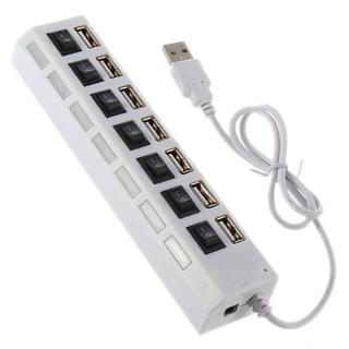 7埠 LED獨立開關USB2.0 白色HUB分享器(送變壓器)