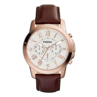 【FOSSIL】Grant 褐色皮革三眼計時手錶(FS4991IE)