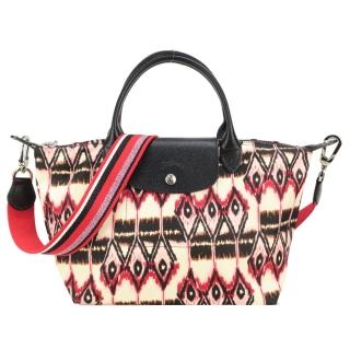 【LONGCHAMP】LE PLIAGE IKAT系列尼龍幾何圖形短手提兩用水餃包(小/象牙白)