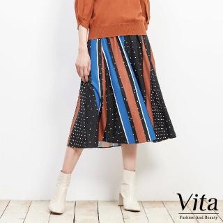 【mysheros 蜜雪兒】VITA 雪紡點點撞色條紋長裙(黑)