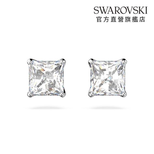 【SWAROVSKI 施華洛世奇】官方直營 Stilla Attract 耳釘 方形切割 白色 鍍白金色/鍍玫瑰金色(2色任選)