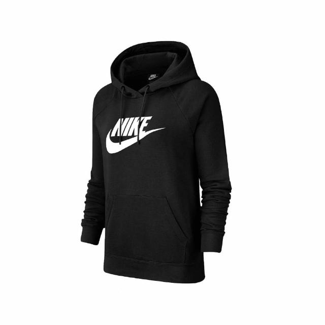 【NIKE 耐吉】帽T Pullover Hoodie 運動休閒 女款 NSW 基本款 連帽上衣 大LOGO 棉質 黑白(BV4127-010)