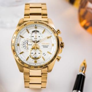 【SEIKO 精工】日本精工   極速挑戰不鏽鋼三眼計時腕錶/白x金(SSB286P1_M)