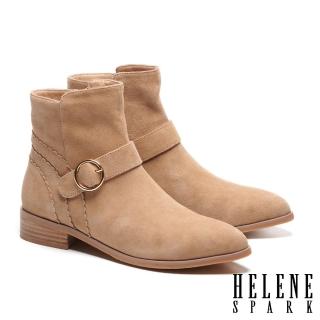 【HELENE SPARK】簡約率性金屬圓釦羊麂皮尖頭低跟短靴(米)