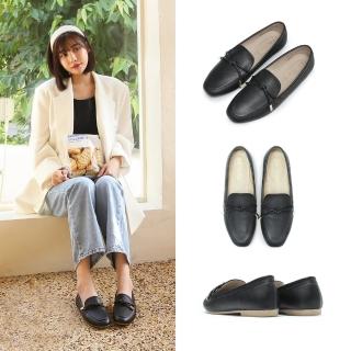 【FUFA Shoes 富發牌】皮質金飾扭結樂福鞋-黑 1BE75