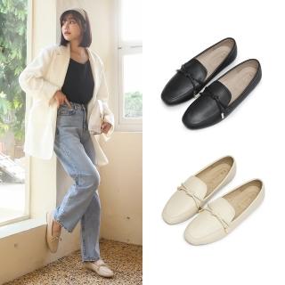 【FUFA Shoes 富發牌】皮質金飾扭結樂福鞋-杏 1BE75
