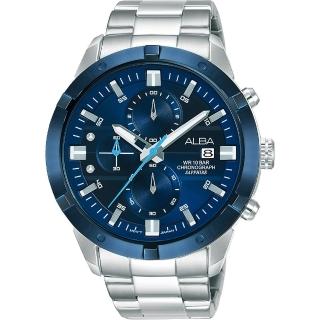 【ALBA】時尚廣告款三眼流行腕錶-藍銀44mm(AM3753X1)