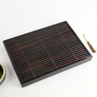 【生活禪】「方融」石與木台灣工藝茶盤 / 玄武岩石雕+黑檀木(30*22*3.5cm)