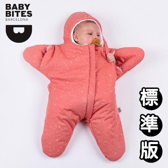 【BabyBites 鯊魚咬一口】西班牙製 100% 純棉手工嬰兒睡袋 防踢被 包巾-星空海星珊瑚橘(標準版)