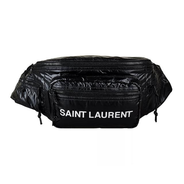 YSL【YSL】YSL Saint Laurent Nuxx白字LOGO拋光設計尼龍胸腰包(黑)