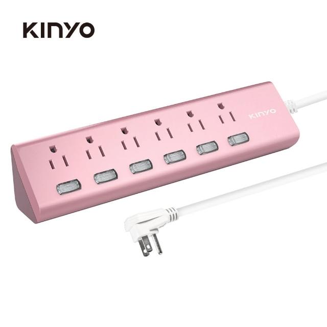 【KINYO】6開6插三角延長線6呎 質感金屬系列(CGTM366-6)