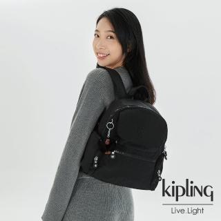 【KIPLING】質感黑多口袋拉鍊後背包-MATTA