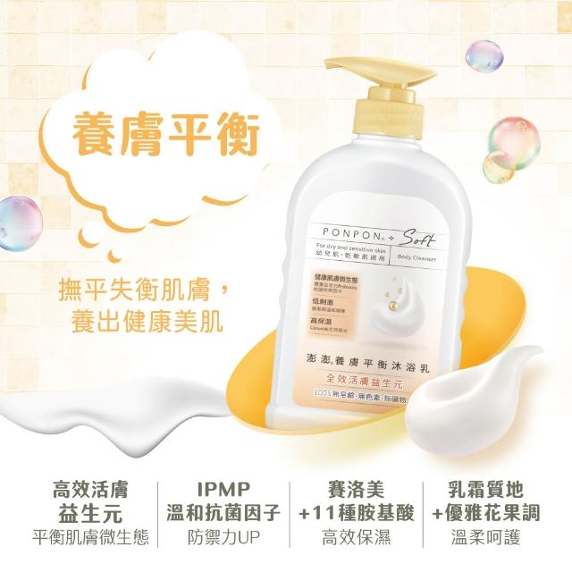 【PONPON 澎澎】Soft 沐浴露/乳-600gx2入(胺基酸修護/親膚舒緩/養膚平衡 任選)