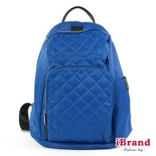 【iBrand】率性菱格紋後開式防盜尼龍後背包-M(爵士藍)