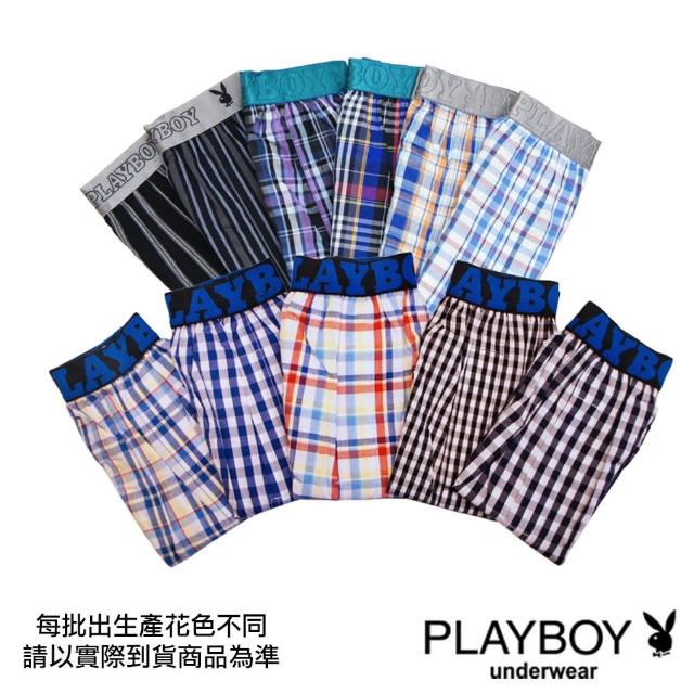 【PLAYBOY】//3+1件LOGO織帶格紋五片式四角褲-速(純棉/有開襠/四角內褲/男內褲)