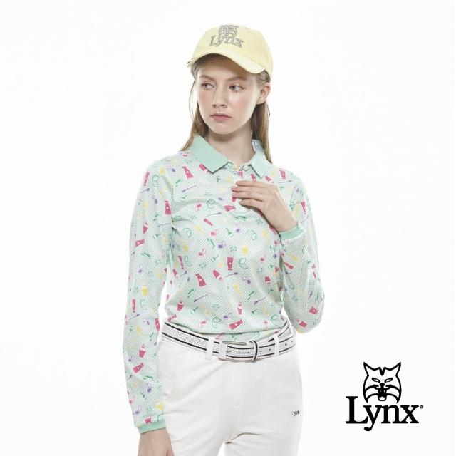 【Lynx Golf】女款純棉雙絲光繽紛彩妝品印花長袖POLO衫(薄荷綠色)