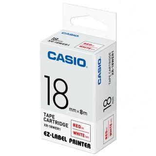 【CASIO 卡西歐】標籤機專用色帶-18mm白底紅字(XR-18WER1)