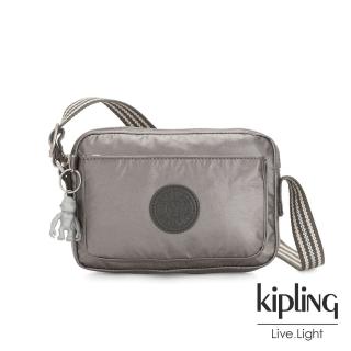 【KIPLING】低調質感金屬灰褐色前後加寬收納側背包-ABANU