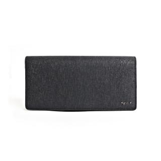 【agnes b.】agnes b. Voyage 金屬LOGO防刮牛皮掀蓋長夾 黑