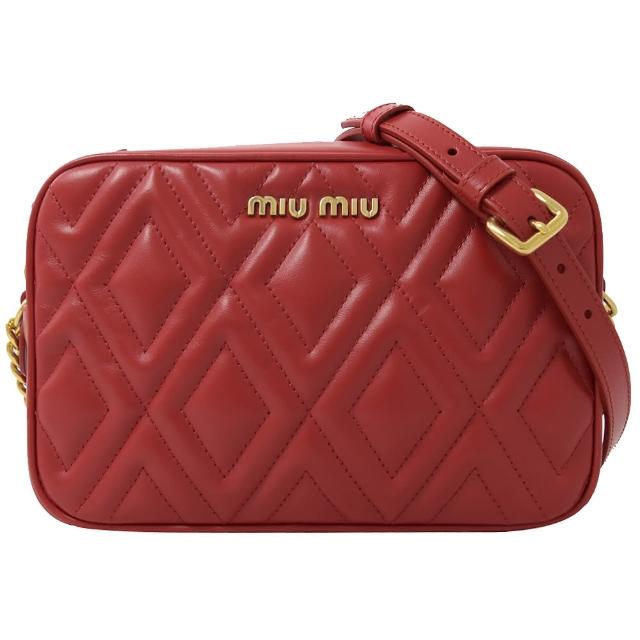 MIU MIU【MIU MIU】MATELASSE 經典菱格紋鍊條斜背相機包(紅)