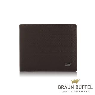 【BRAUN BUFFEL 德國小金牛】台灣總代理 艾迪森 8卡透明窗零錢袋皮夾-黑檀木色(BF340-318-ENY)