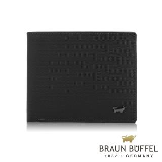 【BRAUN BUFFEL 德國小金牛】台灣總代理 艾迪森 8卡透明窗零錢袋加大皮夾-黑色(BF340-348-BK)