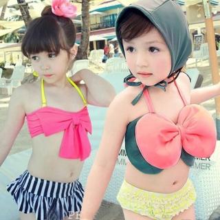 【橘魔法】大蝴蝶結螢光泳裝 比基尼+泳帽 三件式 游泳衣 玩水溫泉(橘魔法 Baby magic 現貨 兒童 童裝)