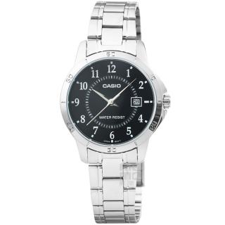 【CASIO 卡西歐】卡西歐簡約石英鋼帶女錶-黑(LTP-V004D-1B)