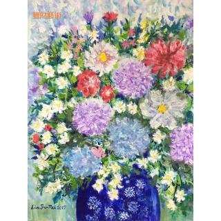 【豐財藝術】Blessing rich and health花開富貴平安健康百花齊放能量真跡油畫(印象派油畫藝術收藏首選)