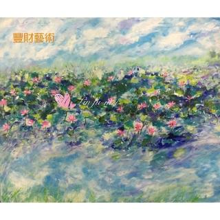 【豐財藝術】Beautiful Lotus Pond  美麗荷花池 能量真跡油畫(印象派油畫藝術收藏首選)