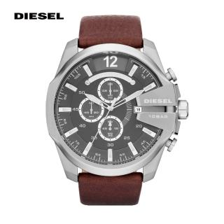 【DIESEL】Mega chief 超級領袖棕色真皮計時男錶 51MM DZ4290