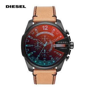 【DIESEL】Mega chief 超級領袖淺棕色真皮計時男錶 51MM DZ4476