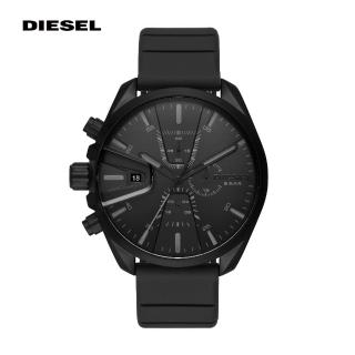 【DIESEL】MS9 奔馳者黑色矽膠計時男錶 48MM DZ4507