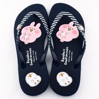 【童鞋城堡】Kanahei 女款 卡娜赫拉小動物 條紋鞋帶夾腳拖(KI0553-藍)