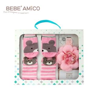 【BEBE Amico】童話襪+髮帶禮盒-甜心粉