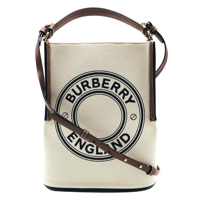 BURBERRY 巴寶莉【BURBERRY 巴寶莉】新款標誌帆布peggy手提/肩背二用包(米白)