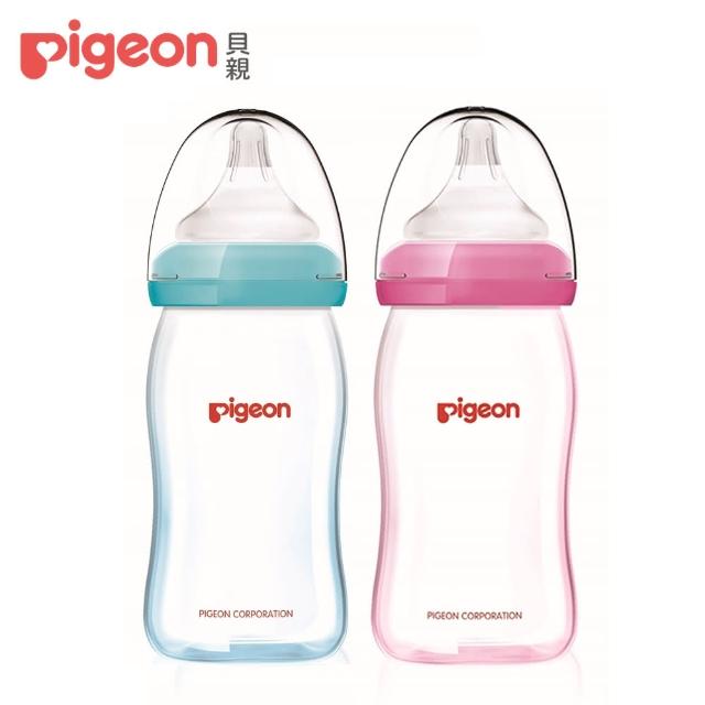 【Pigeon 貝親】矽膠護層寬口母乳實感玻璃奶瓶160ml(2色)